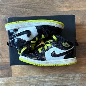 Jordan 1 Mid SE Kids Black and White Sneakers with Neon Accents